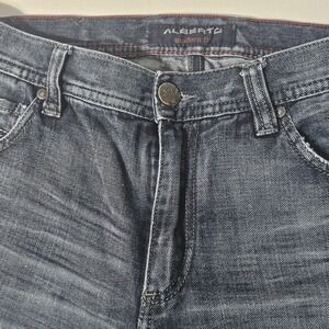 Alberto Denim Jeans Mens 32x28 Blue Dark Wash Modern Fit Pants Stone Whiskers